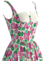 Late 1950s Early 1960s Pink and Jade Floral Cotton Sundress- New!