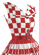 Vintage 1950s Red & White Checkerboard Print Dress- New!