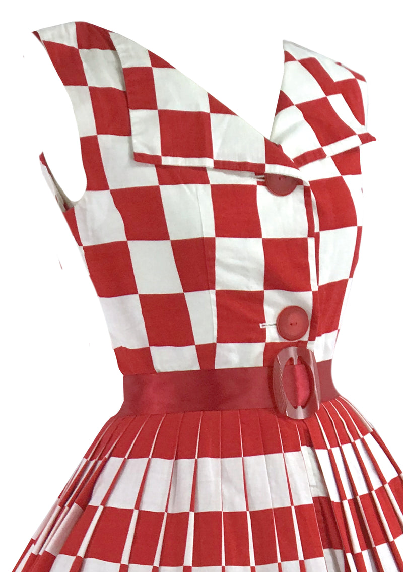 Vintage 1950s Red & White Checkerboard Print Dress- New!