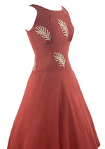 Vintage 1950s Coral Pink Linen Designer Dress - New!