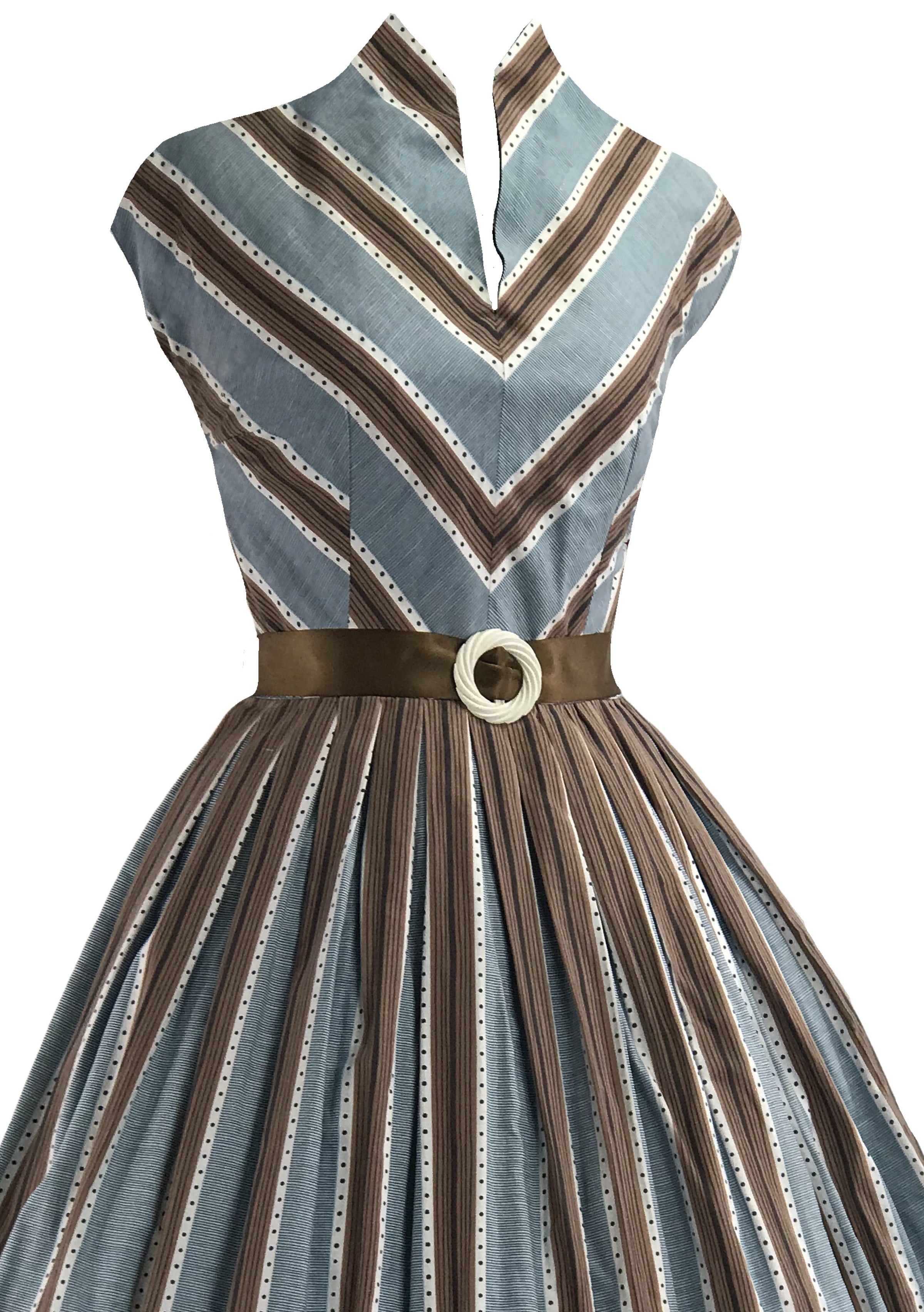 1950s Blue and Brown Striped Dress Coutura Vintage 1950s Blue and Brown Striped Dress Coutura Vintage