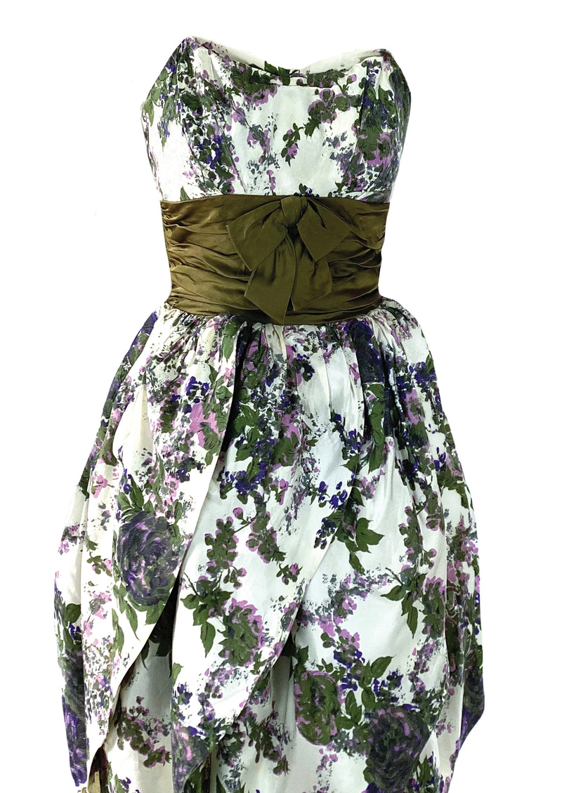 Late 1950s Dramatic Purple Floral Petal Shaped Dress - New!