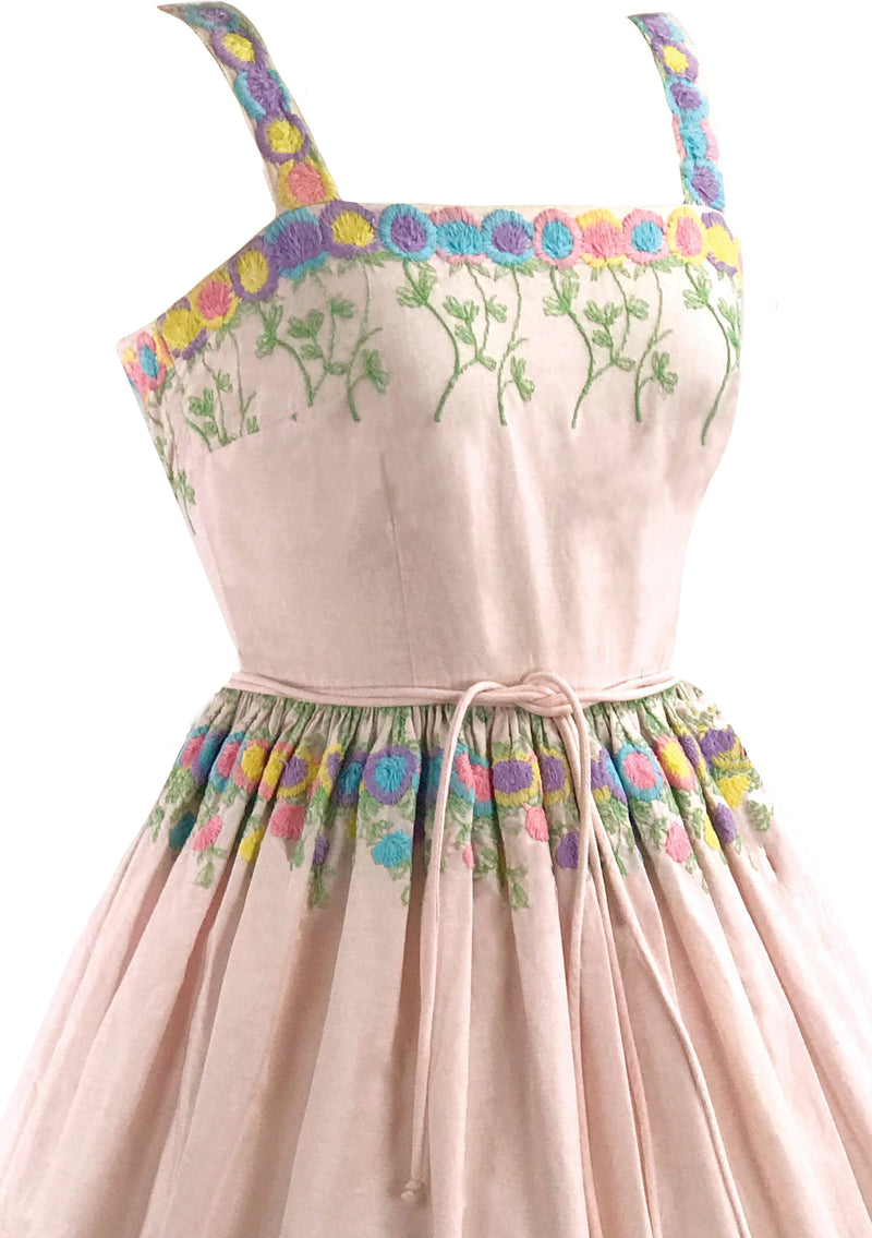 1950s Shell Pink Embroidered Cotton Dress- New! (RESERVED)