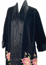 Vintage 1920s Black Velvet Coat with Pink Floral Embroidery  - New!