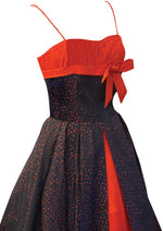 Late 1950s to Early 1960s Red & Blue Taffeta Dress- New!
