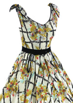 1950s Lattice Floral Beaded Cotton Sundress - New!