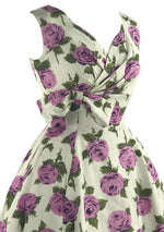 Vintage 1950s Purple Roses Cotton Dress - New!
