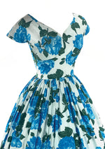 Late 1950s Vibrant Blue Roses California Cottons Dress- New! (ON HOLD)