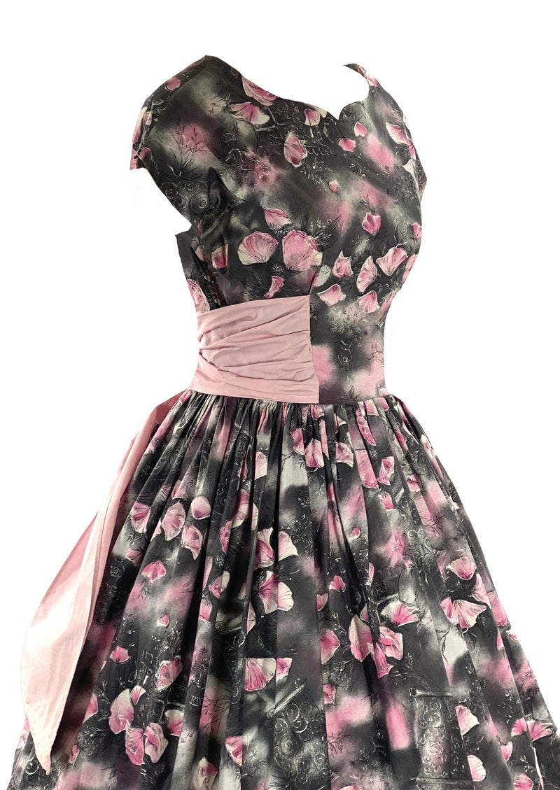 1950s Dancing Rose Petals Cotton Dress- New!