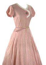 Late 1940s Early 1950s Pink Embroidered Cotton Dress- New!