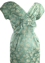 Vintage 1950s Seafoam Green Brocade Dress- New!