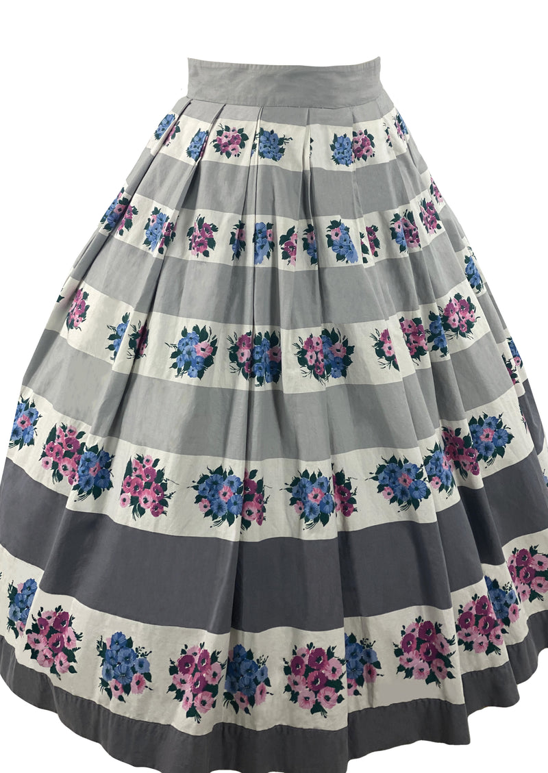 Vintage 1950s Grey Floral Cotton Skirt- New!