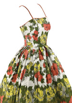 Vintage 1950s Golden and Tangerine Roses Cotton Dress - New!