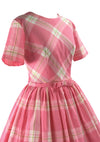 Vintage 1950s Pink Plaid Cotton Blend Dress- New!