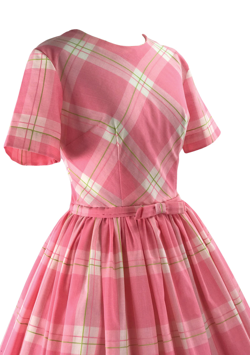 Vintage 1950s Pink Plaid Cotton Blend Dress- New!