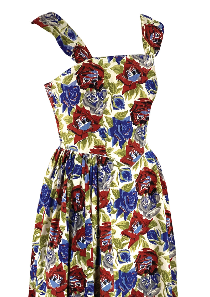 Vintage 1940s Red & Blue Rayon Sundress- New!