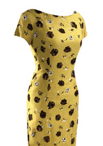 Late 1950s to Early 1960s Golden Floral Wiggle Dress - New!