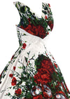 Late 1950s Spectacular Red Floral Print Designer Dress- New!