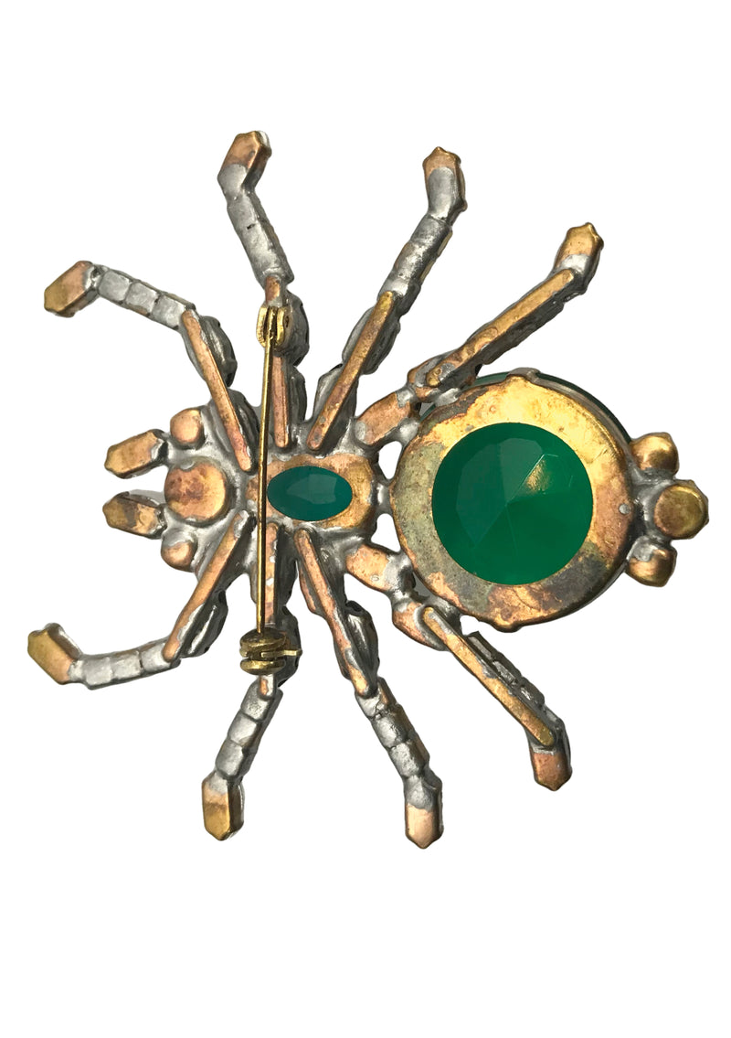 Czech Green & Black Crystal Spider Brooch- New!