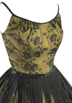 Gorgeous 1950s Black Flocked Glitter Chiffon Party Dress - New!