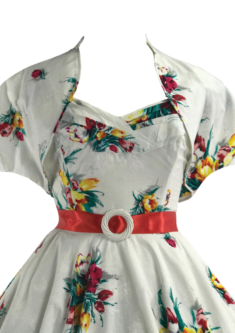 Vintage 1950s Tulip Print Dress & Bolero- New! (RESERVED)