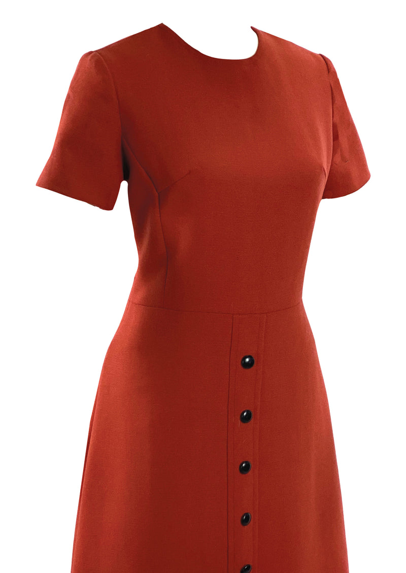 Vintage 1960s Brick Red Wool Designer Dress- New!