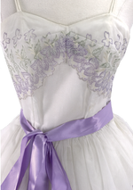 1950s Lilac & Green Embroidered Chiffon Party Dress - New!