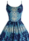Late 1950s Early 1960s Blue Hawaiian Print Dress- New!