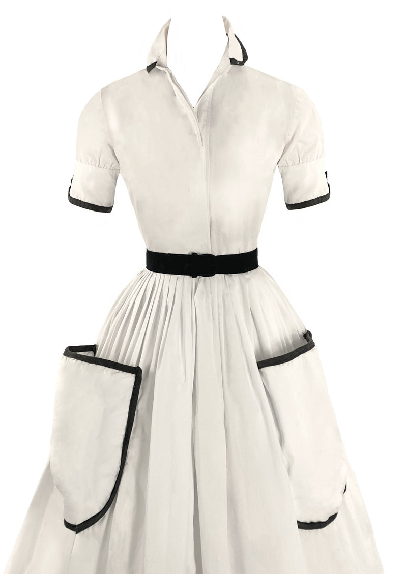 Late 1950s to Early 1960s White Cotton Dress- New!
