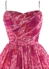 Vintage 1950s Fuchsia Pink Rose Print Chiffon Dress - New!