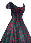 Stunning 1950s British Designer Flocked Cherries Dress- New!