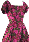 Vintage Designer 1950s Magenta Silk Roses Dress- New! (RESERVED)