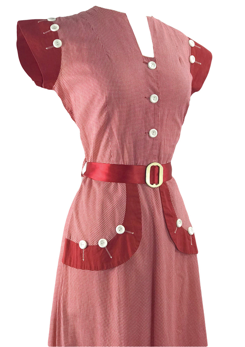 Cute 1940s Red & White Gingham Cotton Dress  - New!