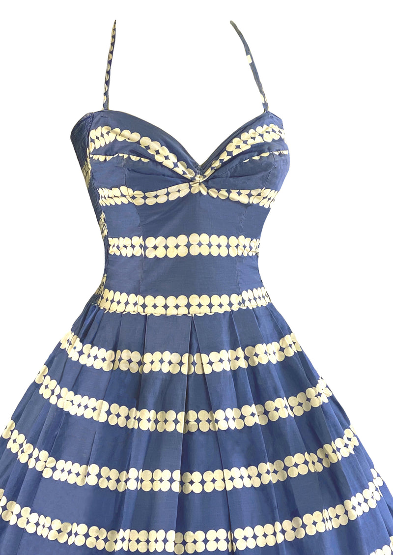 Vintage 1950s Blue and White Circles Cotton Sundress - NEW!