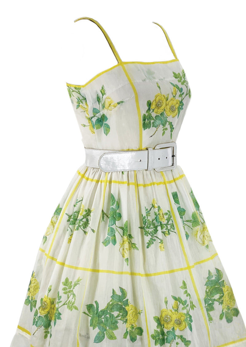 Late 1950s Early 1960s Pale Yellow Roses Sundress - New!