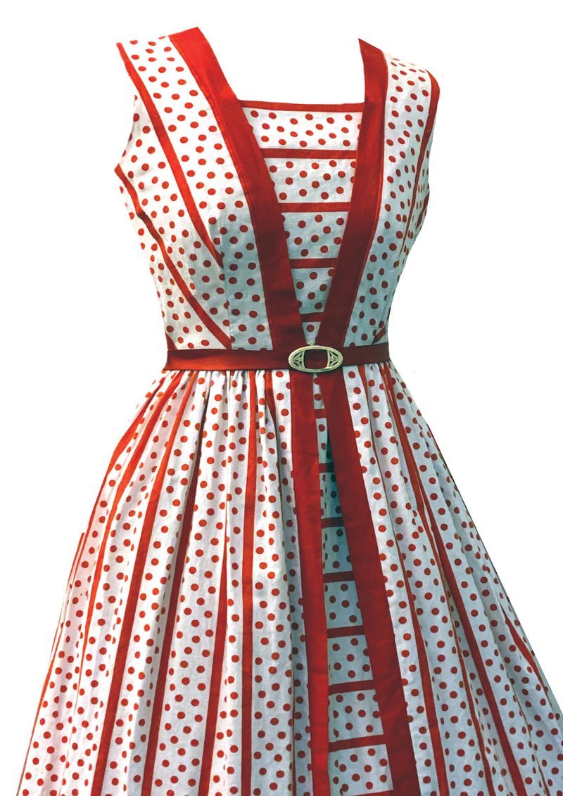 Charming 1950s Red & White Polka Dots Cotton Dress - New!