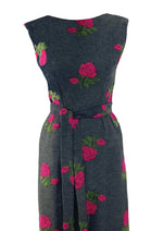 Early 1960s Magenta Roses Wool Wiggle Dress - New!