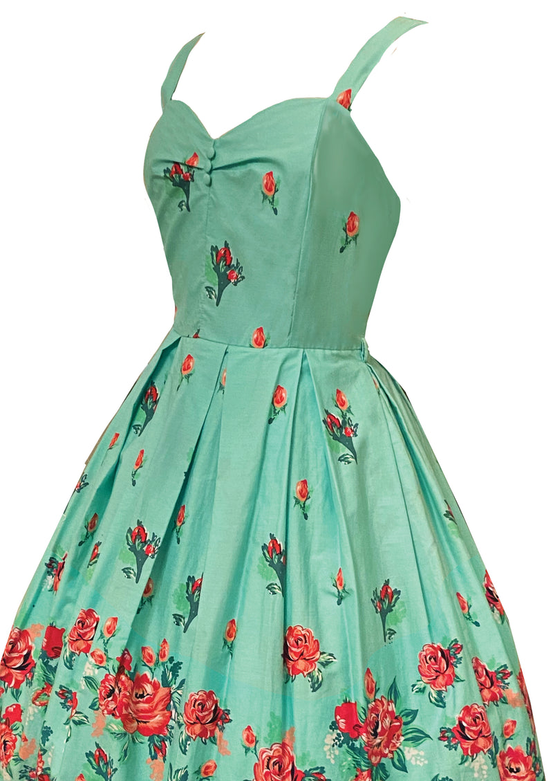 Recreation of Mint Green Cotton Roses Border Print Dress - New!