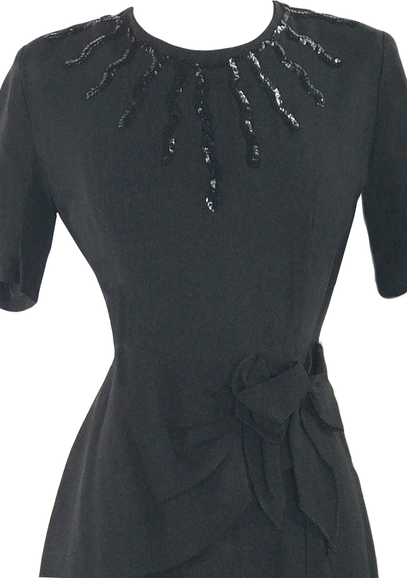 Vintage 1940s Black Rayon Crepe Swag Dress - New!