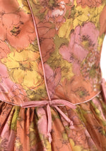 Original 1950s Peach Pink Floral Chiffon Party Dress - New!