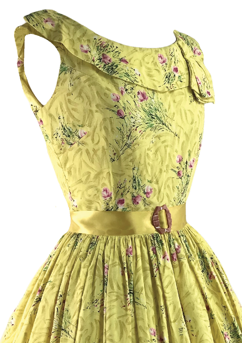 1950s Pink Rosebuds on Golden Yellow Cotton Dress- New! (ON HOLD)