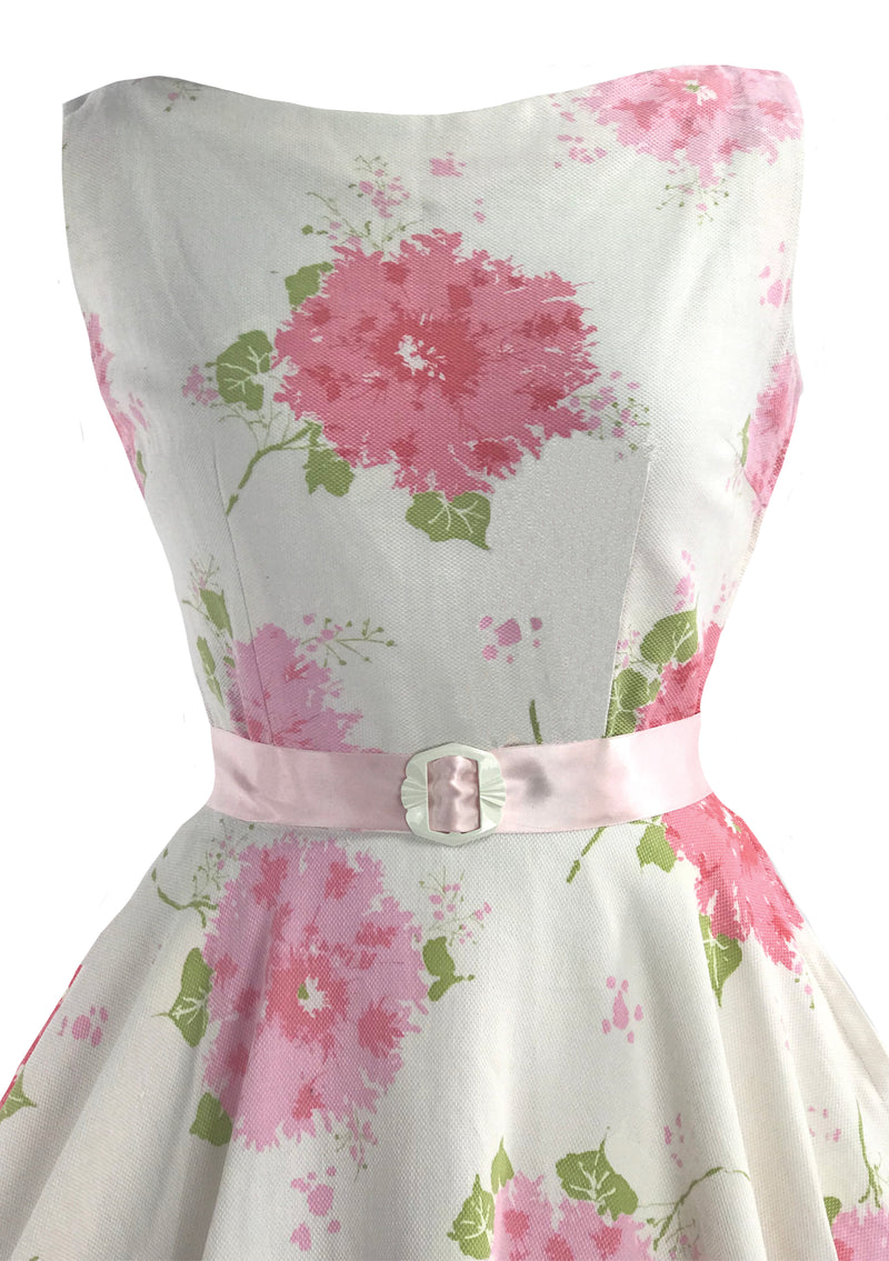 1950s Pink Hydrangeas Jerry Gilden Designer Dress - New!