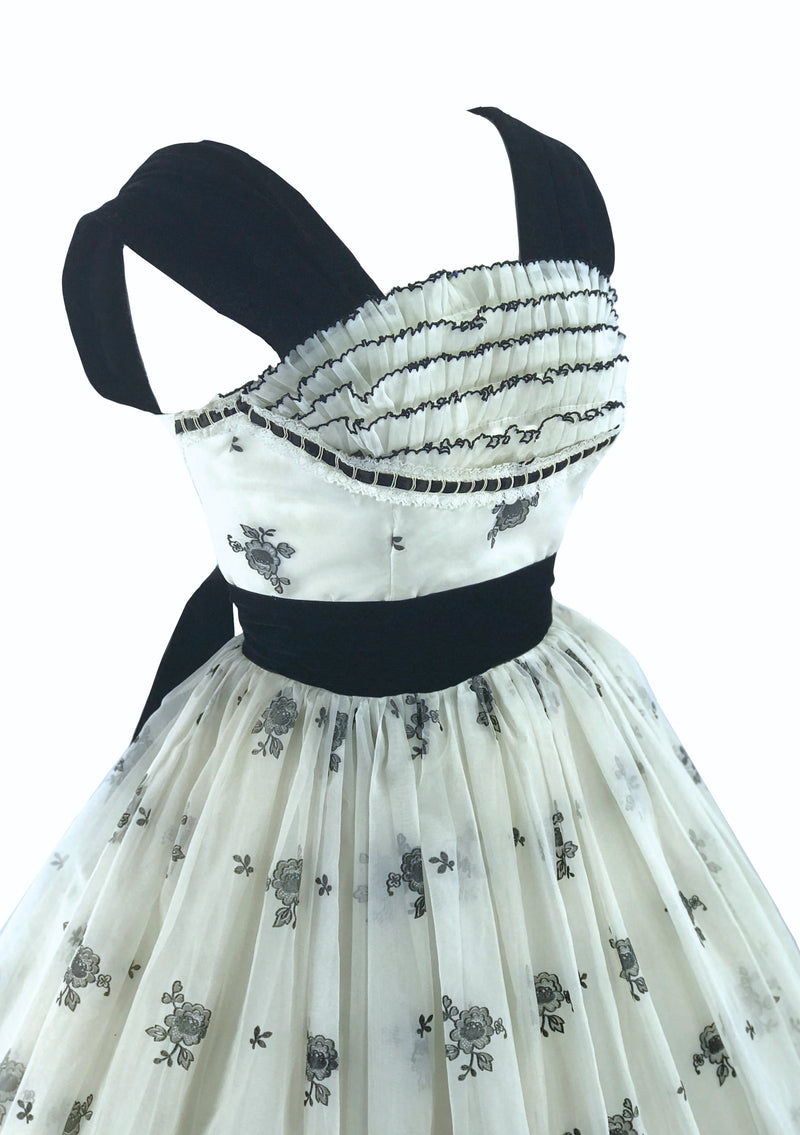 Vintage 1950s B&W Flocked Chiffon Party Dress - New!
