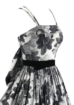 Late 1950s B&W Floral Print Cotton Sundress New!