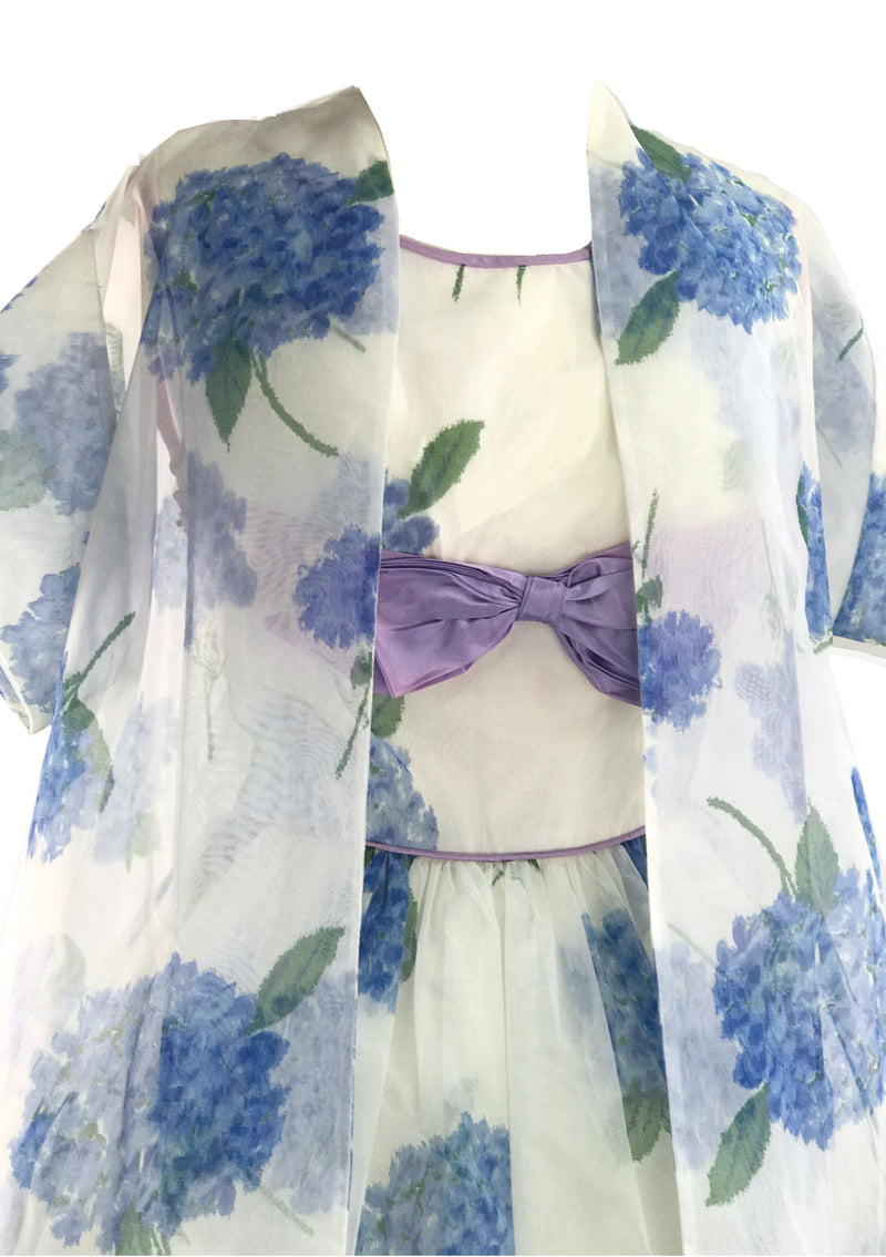 1950s Blue Hydrangea Chiffon Party Dress Ensemble - New!