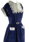 Late 1940s Early 1950s Royal Blue Cotton Dress - New!