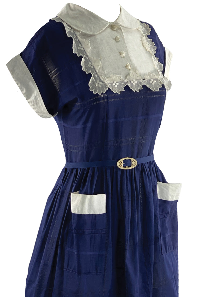 Late 1940s Early 1950s Royal Blue Cotton Dress - New!