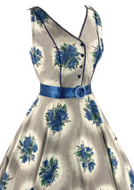 Vintage 1950s Blue Cameo Roses Cotton Dress- New!