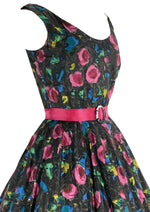 1950s Dark Pink Roses Sambo Fashions Dress - New!