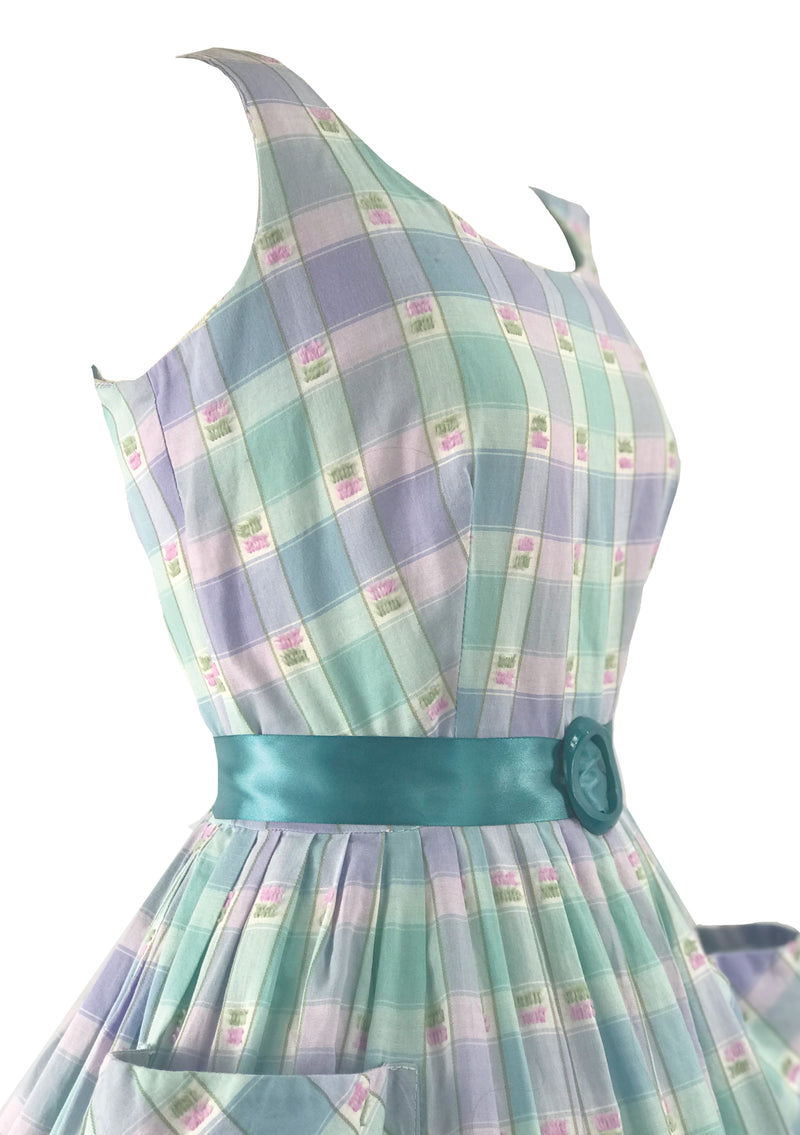 Vintage 1950s - 1960s Pastel Plaid Check Cotton Dress - New!